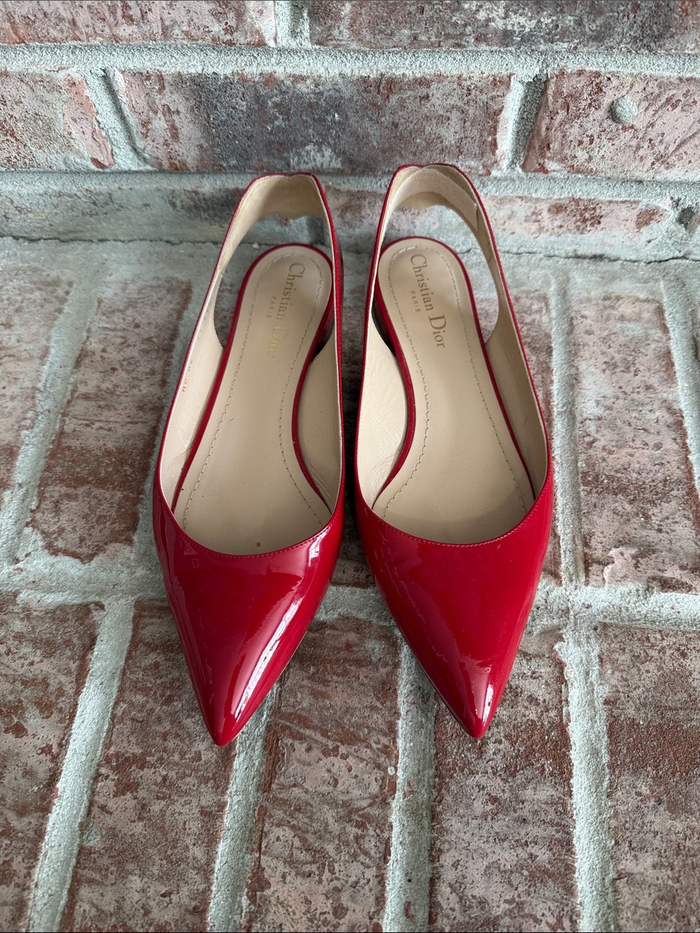 Christian Dior Red pointed toe flat slingback shoes size 37.5